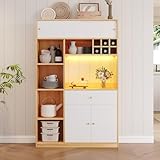 QXJVA Armario de cocina blanco de 180 cm con luz, moderno