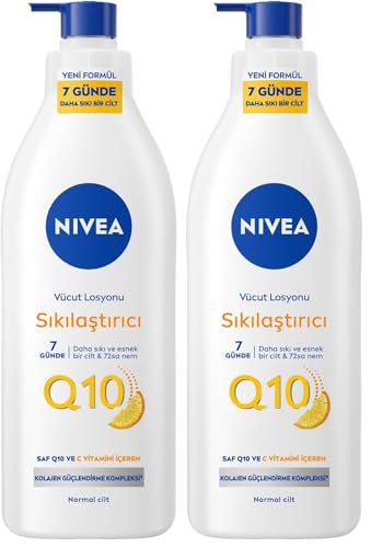 Q10 Sıkılaştırıcı Vücut Losyonu 400 ml, 72 Saat Nemlendirici, 7 Günde Sıkılaşma, Esnek Cilt, C Vitamini, Kolajen, Normal Ciltler için (2 paketi)