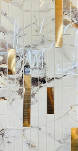 Image of WrapWall 3D Wallpaper Self Adhesive Foam Pack of 8 (60x30 cm) | Waterproof Brick Design Wallpaper |Peel & Stick DIY Wall Decor for Living Room Bedroom Kitchen (8, Gold Mosaic)