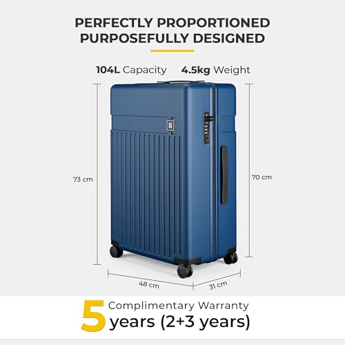 Image of EUME Cabin Pro 57 Cm and Classic Check - in Large 75 Cm Luggage Trolley Bags for Travel - Set of 2 (Midnight Blue) | Polycarbonate (PC) 8 Hinomoto Wheels Suitcase | Trolley Bags | Luggage Trolley