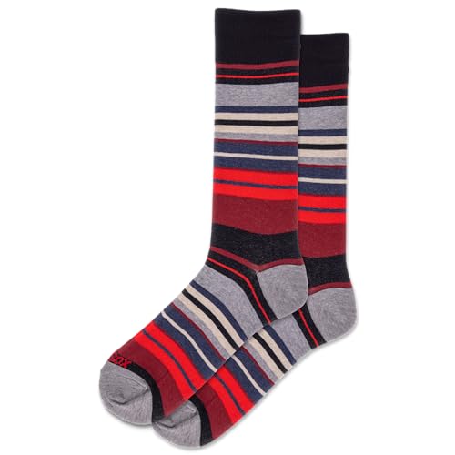 Hot Sox Men's Mixed Stripe Crew Socks 1 Pair, Black, Men's Shoe 10-13