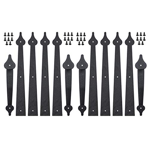 SANKEYTEW Decorative Garage Door Hardware Kit Carriage House Accents 8 Hinges and 4 Handles for 2 Car Garage, Screw Mounted, Black Steel