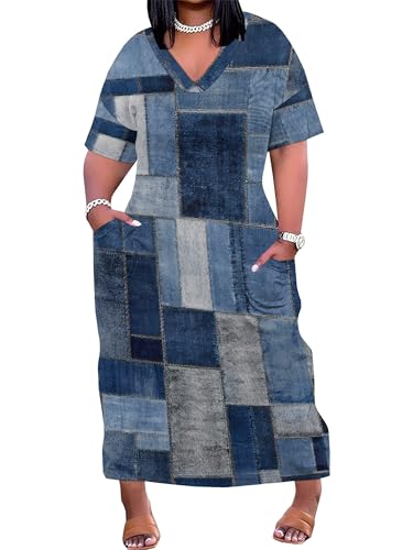 Image of PinkPatty Women's Oversize V Neck Short Sleeve Maxi Dress with Pockets