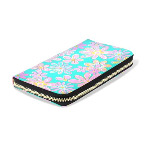 Long Wallets Leather Bifold Wallet for Women Hippie Flowers with Zipper Credit Card Holder Large Capacity4