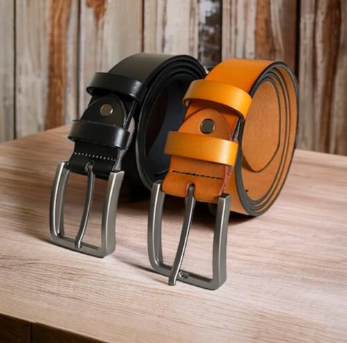 Men’s 100% Leather Classic Every Day Dress Belt for Jeans, Khakis, packed in a gift box.3