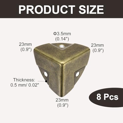 Image of uxcell 8PCS Metal Corner Protector 0.9 x 0.9 x 0.9 Inch Box Edge Guard Protector Zinc Alloy Cabinets Speaker Corners Protector for Furniture Decorative (Imprint Edge, Vintage Bronze Tone)