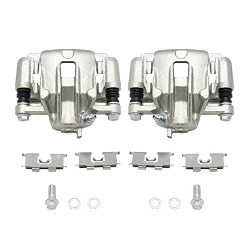 Image of TRQ Rear Brake Caliper Set Zinc Coated Brackets Hardware Compatible with 2006-2008 Hyundai Sonata 2005-2009 Tucson 2006-2010 Kia Optima 2005-2010 Sportage