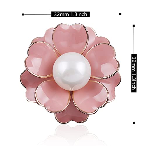 Image of Women Camellia Flower Pearl Enamel Brooch Pins for Ladies Jewelry Fashion