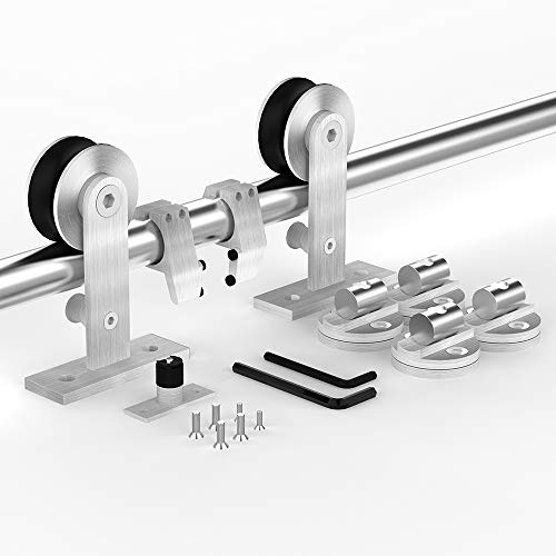 Hahaemail 6.6Ft Top Mount Stainless Steel Sliding Barn Door Hardware Track Kit, Heavy Duty, Anti-Rust, Slide Smoothly Quietly Easy Instal 6.6Ft Track Kit For 36"~40" Wide Single Door #TOP5