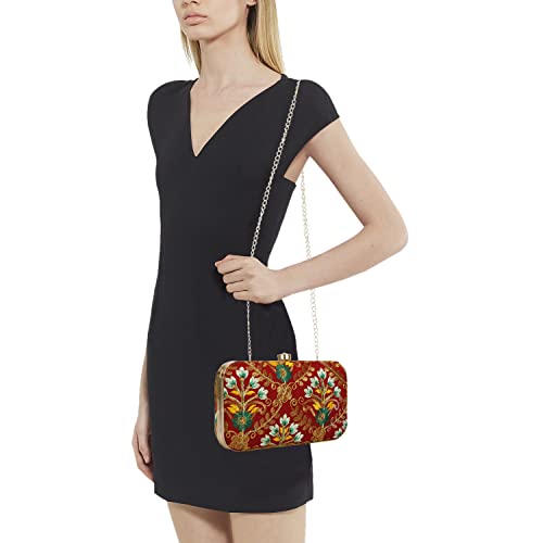 Image of LONGING TO BUY Hand Crafted Designer Box Clutch - Zari Embroidery For Women