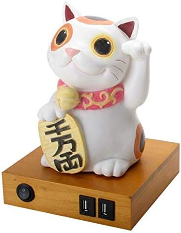 SUMMIT COLLECTION Maneki Neko Lucky Cat Home Decor LED Lamp with Two USB Charging Ports
