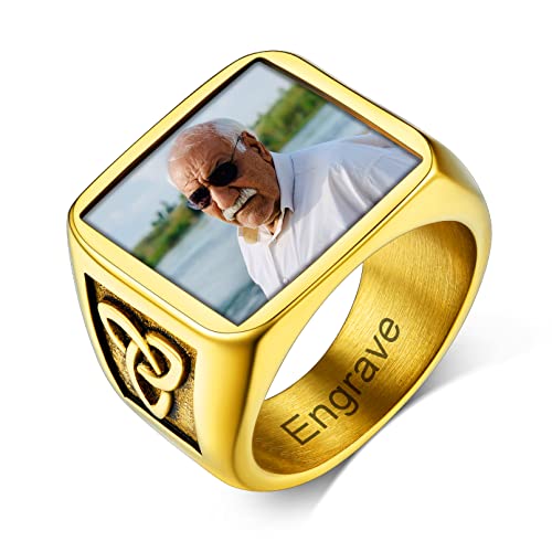 Custom4U Personalized Rings with Pictures Inside Custom Photo Ring Name Engraving Stainless Steel Signet Ring/Heart Ring Size 7-14 Customized Memorial Jewelry for Men Women (Gift Box) B-Squa