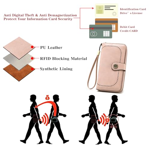 Image of RNIEGA Womens Wallet Leather Billfold RFID Blocking Credit Card Holder Wristlet Wallets for Women Ladies Purses with Zipper Coin Pocket