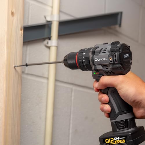 Durofix G12 Akku-Bohrmaschine, 50Nm Kombi-Bohrschrauber, 1.800RPM 2-Gang bürstenloser Motor, 20+3 Drehmomenteinstellungen, 3/8 Bohrfutter und LED-Licht, 1 x 12V 4.0Ah Akku, Ladegerät und Tragetasche