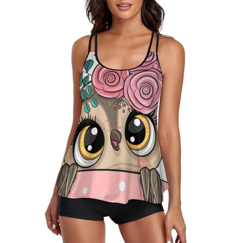 Maillot de bain tankini femme chouette aux grands yeux avec short