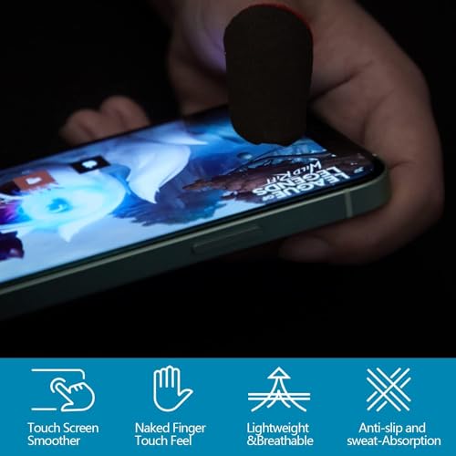 Image of TROXXON Thumb & Finger Sleeve for Mobile Game with Super Conductive Fiber Fabric, Anti-Sweat & Breathable for PUBG, Garena Free Fire, Rules of Survival, Knives Out (2 Pairs with Black Pouch)