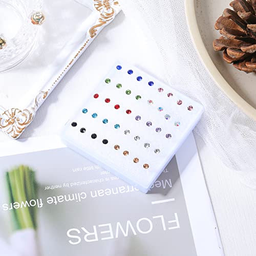 AoedeJ 40 Pcs Colorful Earrings Cubic Zirconia Earrings Studs Hypoallergenic With Plastic Post For Women Multipack3