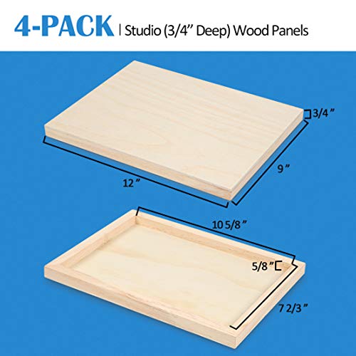 Unfinished Birch Wood Canvas Panels Kit, Falling In Art 4 Pack Of 9X12’’ Studio 3/4’’ Deep Cradle Boards For Pouring Art, Crafts, Painting And More #TOP4