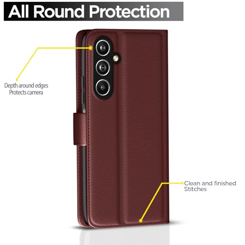 Image of Pikkme Samsung Galaxy F54 / M54 5G Flip Cover Leather Finish | Inside TPU with Card Pockets | Wallet Stand and Shock Proof | Complete Protection Flip Case (Brown)