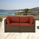 Patio Loveseat Patio Furniture Corner Sofa, 2 Piece Wicker Rattan Outdoor Sectional Sofa Set with...