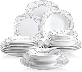 VEWEET 'Serena' 24-Piece Dinner Set Ivory White Irregular Patterns Dinner Set Porcelain Tableware Set with Bowls Dessert Plates Soup Plates Dinner Plates Service for 6