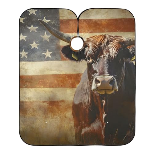 Hezely Cow and American Flag Hair Dye Cape, Barber Cape for Adults,Waterproof Salon Cape,Waterproof Hairdressing Styling Hair Cutting, 65