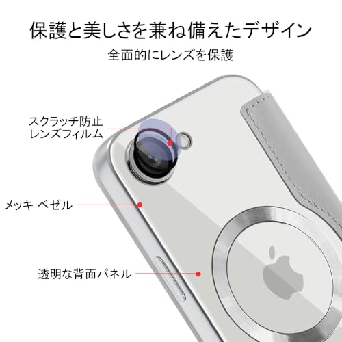 【REHOOF】iPhone 17e ケース 手帳型 magsafe対応 6.1インチ 背面 透明 クリア 財布型 アイフォン 17E ケース マグセーフ 手帳 ワイヤレス充電対応 カード入れ PU革 レザー いphone16 17E スマホケース 軽量 薄型 防塵 耐衝撃 全面保護 スマホカバー（グレー）