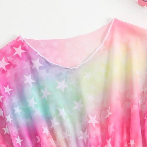 Image of Little Girl Beach Cover Up Dress Ruffle Sleeves Mermaid Scale Swimsuit Cover Up Kids Bathing Suit