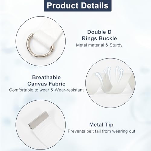 WHIPPY Mens Canvas Belt with Metal Double D-ring 1 1/2" Wide Plus Size Unisex Web Cloth Casual Belt for Jeans Pants3