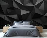 Black Geometri Mural Wallpaper, Modern Art Wall Murals for Walls, 3D Shape Large Wallpaper Mural Wall Decor for Living Room TV Background Decor (Not Peel n' Stick)