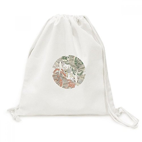 Toile Drawstring Backpack au motif Ukiyo-E Wing Carp pour voyage sac à cordon pratique