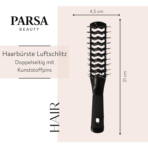 Foto von PARSA Beauty Föhnbürste doppelseitig mit Luftschlitzen für schnelles Trocknen und Kopfhautmassage – Entwirrbürste für alle Haartypen in elegantem Schwarz