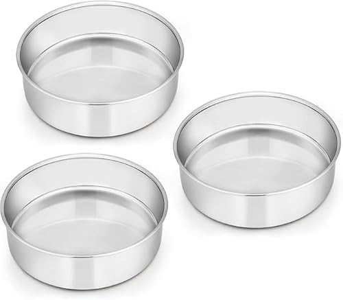 6 Inch Cake Pan Set of 3, TF Stainless Steel Round Smash Cake Baking Pans, Non-Toxic & Healthy, Mirror Finish & Dishwasher Safe