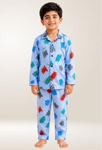Image of 3BROS Kid's Pure Cotton Full Sleeves Night Suit /Dress for Boys /Girls Full Pajama & Top Sleep Suit Combo Set