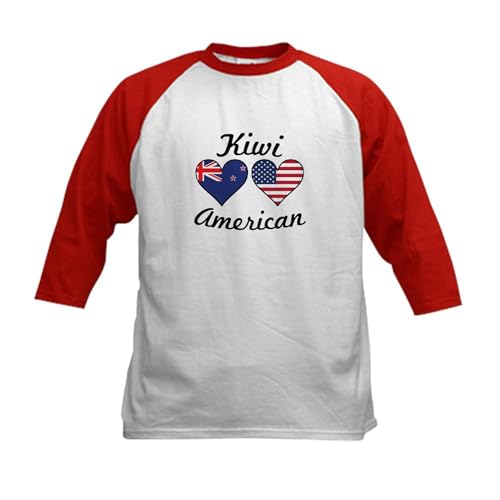 CafePress Kiwi American Flag Hearts Baseball Jersey Kids Cotton Baseball Jersey, 3/4 Raglan Sleeve Shirt
