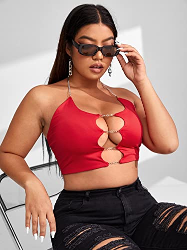 SOLY HUX Women's Plus Size Cut Out Chain Halter Crop Tops Backless Sleeveless Sexy Cami Tops - Image 4