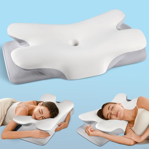 Cervical Neck Pillow for Pain Relief Sleeping, Q-max Cooling Ergonomic Contour Side Sleeper Pillow for Neck Support, Odorless Soft Memory Foam Orthopedic Bed Pillow for Back Stomach Sleeper