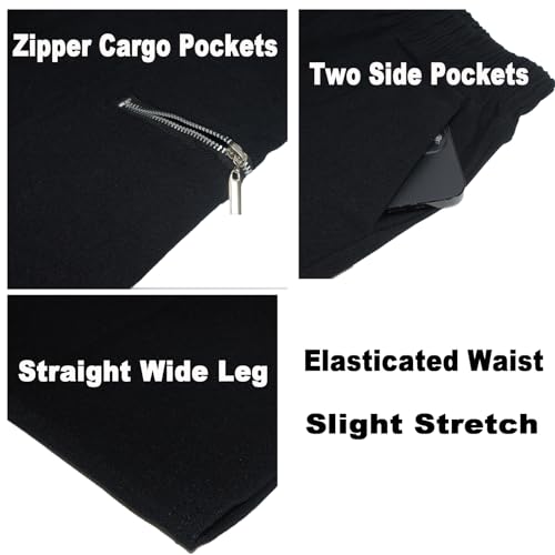 Nuofengkudu Stretch Cargohose Damen mit Zipp Off Taschen Gummizug High Waist Straight Weites Bein Damenhose Pull on Arbeitshose Combat Jugendlich Lockere Cargo Hosen Freizeithose Schwarz XL