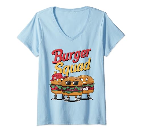 Womens Burger Squad Cool Cheeseburger Food Lover Hamburger V-Neck T-Shirt