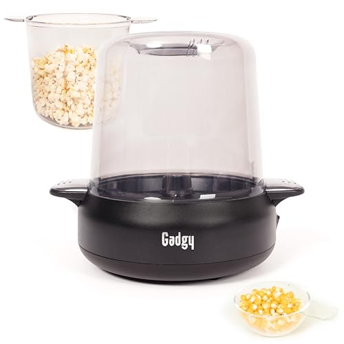 Gadgy Premium Popcorn Machine – Electric Popcorn Maker with Non-Stick Plate & Bowl Lid – Fast 5-Min Popper for Home, Movie Night – Butter Melting Function – Silver Finish option