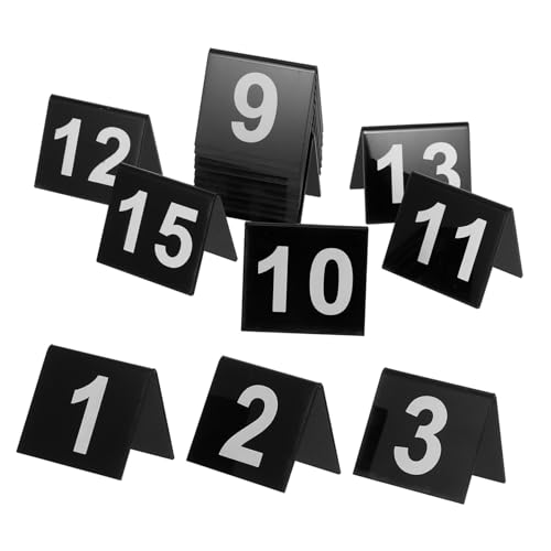 Cabilock 15pcs Acrylic Shaped Table Number Markers for Party Games Scene Settings Double Sided Background with Bold Numbers Stable for Restaurants and Events