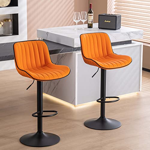 Younuoke Orange Upholstered Bar Stools Set Of 2 Counter Height Modern Adjustable Swivel Bar Chairs With Backs Mid Century Pu Leather Padded Barstool For Home Kitchen Island #TOP9