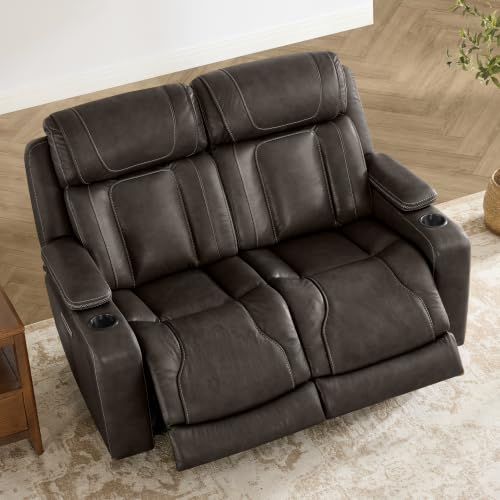 Image of Watson & Whitely Reclining Sofa Loveseat W Power Lumbar Leather Dark Brown