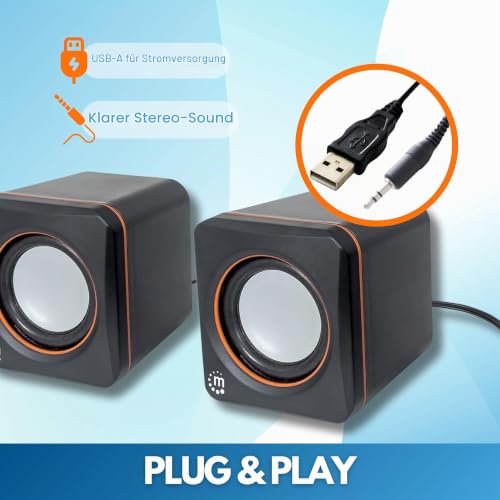 Manhattan Lautsprecher Set (5 Watt, 3,5mm Klinke Stecker, USB-Stromversorgung, für PC, Laptop...