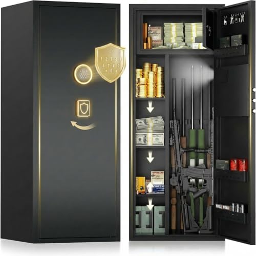 12-15 Gun Safe for Rifles and Pistols,Rifle Safe for Home,Gun Cabinets for Rifles and Shotguns with Digital Keypad and Alarm Mode,Easy Assembly Gun Locker,Internal Lockable Box & Removable Shelves