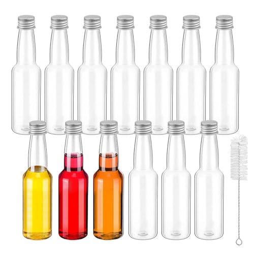 DAGORD Bottiglie in Miniatura 100 ml - Confezione da 12 Bottiglie di Plastica Riutilizzabili Con Tappo - Per Olio, Alcool, Salse