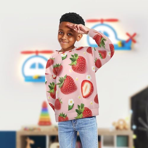 JUNZAN Sweet Strawberries Fruit Blush Big Boys Hooded Sweatshirt Long Sleeve Sweatshirt With Hoodie Camping 4T4