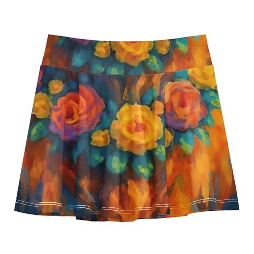 Toddler Tennis Skirts Cute Highland Cow Floral Girls Skorts Athletic Shorts Blue Pink School 4t