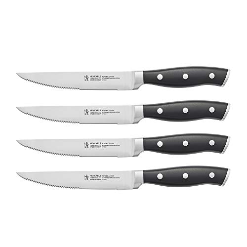 Comparison: Best Value Steak Knives 9 HENCKELS Forged Accent Razor-Sharp Steak Knife Set of 4, Black, German Engineered Knife Informed by over 100 Years of Mastery