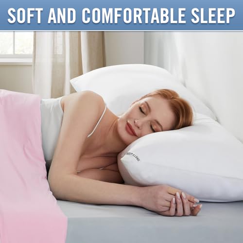 Image of Queen Size Pillows 4 Pack, Soft Firm Support for Side Back Stomach Sleepers | Set of 4 queen pillows with down-alternative fill. Plush yet resilient for side, back, or stomach sleepers.